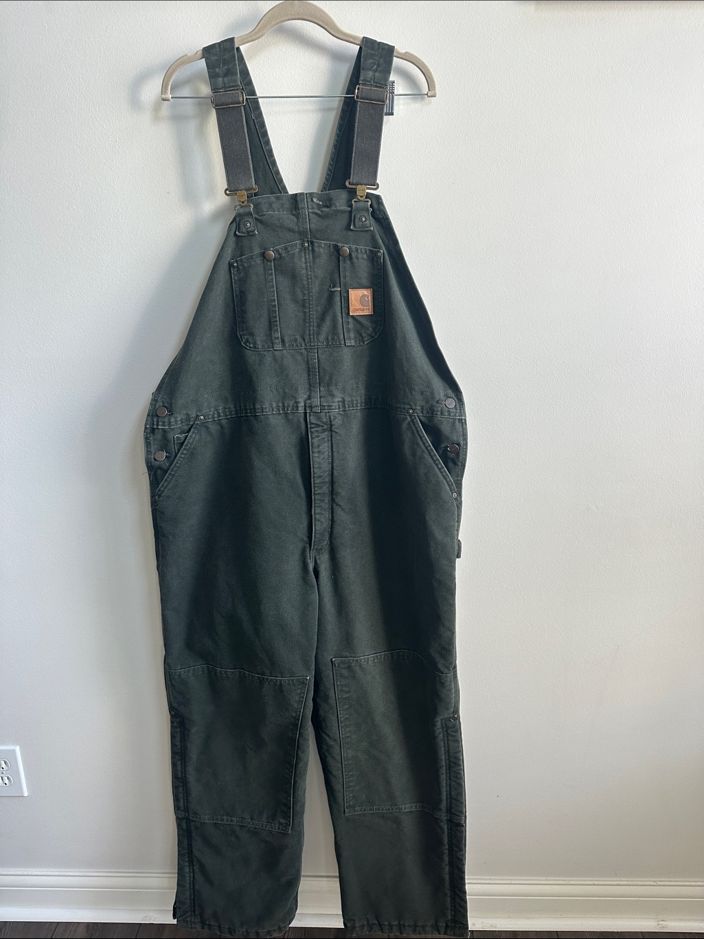 Carhartt R27 Mos Mens 46x30 Moss Green Quilt Lined Bib Overalls Work Vintage